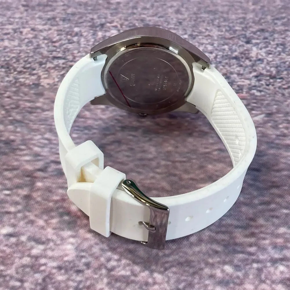 0016 Guess Wanderlust Silver Tone & Pastel Crystals w/White Silicone Strap READ